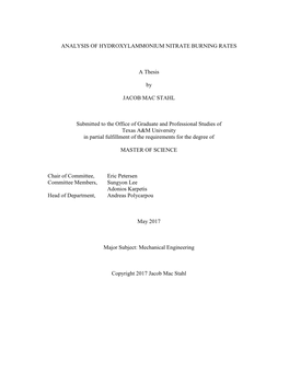 Analysis of Hydroxylammonium Nitrate Burning Rates