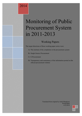 Monitoring of Public Procurement System in 2011-2013