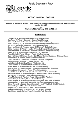 (Public Pack)Agenda Document for Leeds School Forum, 13/02/2020