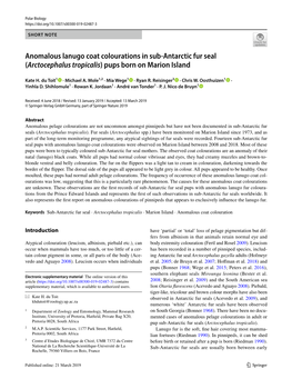 Anomalous Lanugo Coat Colourations in Sub-Antarctic Fur Seal