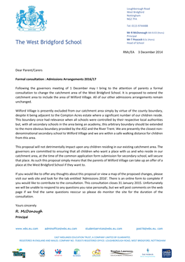 The West Bridgford School Head of School