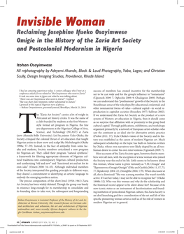 Invisible Woman Reclaiming Josephine Ifueko Osayimwese Omigie in the History of the Zaria Art Society and Postcolonial Modernism in Nigeria