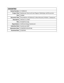 California's Lithium Recovery Initiative Symposium