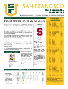 San Francisco 2014 Baseball Game Notes