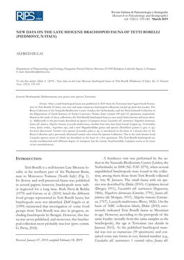 New Data on the Late Miocene Brachiopod Fauna of Tetti Borelli (Piedmont, N Italy)