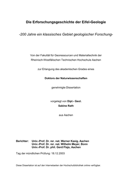 Die Erforschungsgeschichte Der Eifel-Geologie -200 Jahre Ein