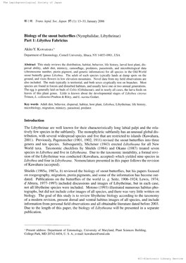 Biologyof Thesnout Butterflies(Nymphalidae, to Islands