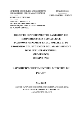 RAPPORT D'achevement DES ACTIVITES DU PROJET Mai 2013