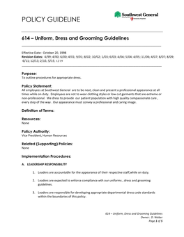 Policy 614 Uniform, Dress and Grooming Guidelines