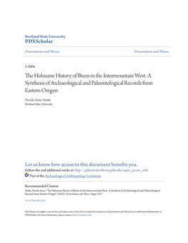 The Holocene History of Bison in the Intermountain West: a Synthesis Of