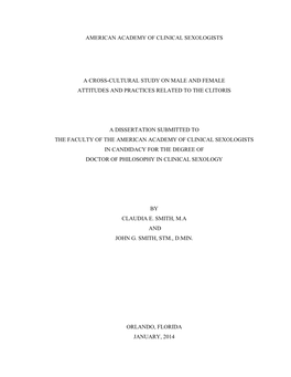 A Cross-Cultural Study on Male and Female Attitudes and Practices Related to the Clitoris