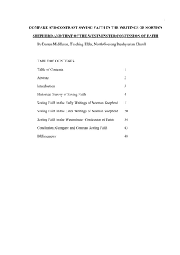 1 COMPARE and CONTRAST SAVING FAITH in the WRITINGS of NORMAN SHEPHERD and THAT of the WESTMINSTER CONFESSION of FAITH by Darren