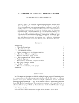 EXTENSIONS of TEMPERED REPRESENTATIONS Contents