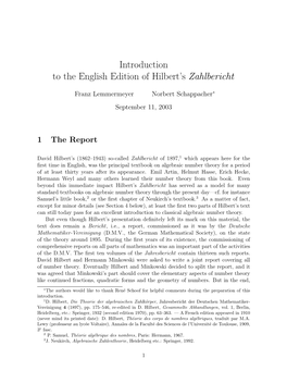 Introduction to the English Edition of Hilbert's Zahlbericht