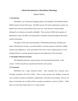 A Brief Introduction to Marshallese Phonology