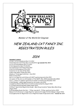 New Zealand Cat Fancy Inc. Registration Rules 2014