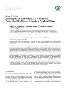 Analyzing the Off-Grid Performance of the Hybrid Photovoltaic/Diesel Energy System for a Peripheral Village