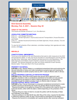 93Rd General Assembly Monday, Feb. 9, 2021 – Session Day 30