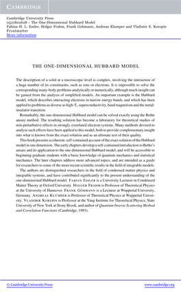 The One-Dimensional Hubbard Model Fabian H