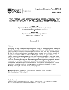 First People Lost: Determining the State of Status First Nations Mortality in Canada Using Administrative Data