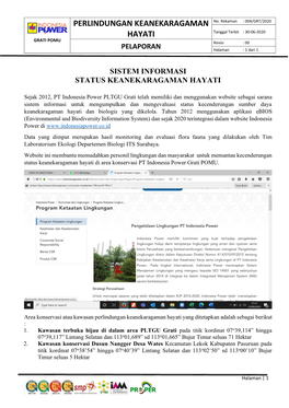 PERLINDUNGAN KEANEKARAGAMAN HAYATI Tanggal Terbit : 30-06-2020 GRATI POMU Revisi : 00 PELAPORAN Halaman : 1 Dari 1