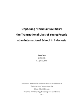 “Third Culture Kids”: the Transnational Lives of Young People at an International School in Indonesia