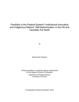 Flexibility in the Federal System? Institutional Innovation and Indigenous Nations’ Self-Determination in the US and Canadian Far North
