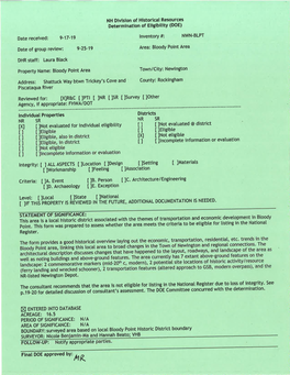 New Hampshire Division of Historical Resources Page 1 of 26 Mapping Information Updated 6/2015 AREA FORM AREA NAME: BLOODY POINT