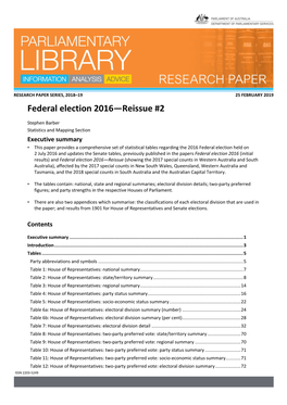 Federal Election 2016: Reissue #2