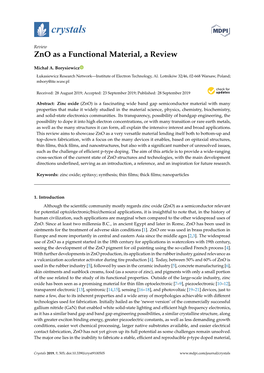 Zno As a Functional Material, a Review