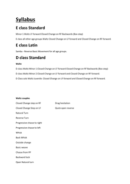 Syllabus E Class Standard