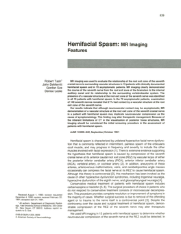 Hemifacial Spasm: MR Imaging Features