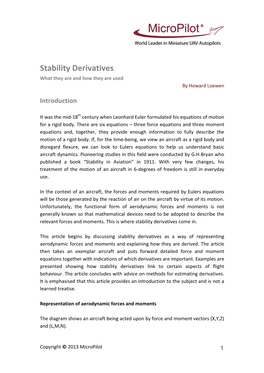 Stability Derivatives What They Are and How They Are Used by Howard Loewen