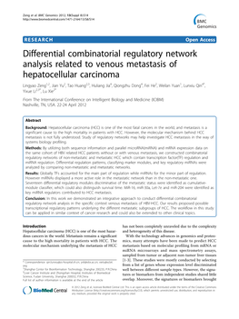 Differential Combinatorial Regulatory Network Analysis Related to Venous