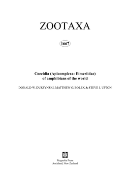 Zootaxa,Coccidia (Apicomplexa: Eimeriidae) of Amphibians of the World