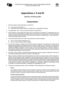 CITES Appendices I, II and III Valid from 14.02.2021