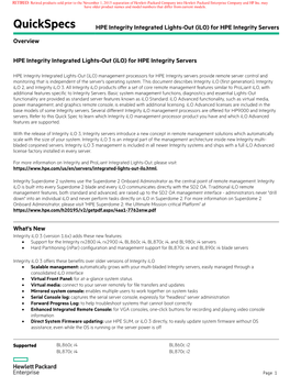 Quickspecs HPE Integrity Integrated Lights-Out (Ilo) for HPE Integrity Servers Overview