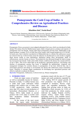 Pomegranate the Cash Crop of India: a Comprehensive Review on Agricultural Practices and Diseases