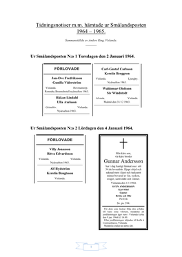 Tidningsnotiser M.M. Hämtade Ur Smålandsposten 1964 – 1965