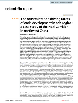 The Constraints and Driving Forces of Oasis Development in Arid Region: a Case Study of the Hexi Corridor in Northwest China Qiang Bie1,2 & Yaowen Xie1,3,4*