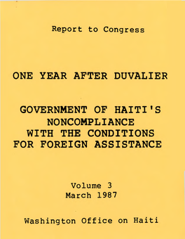 One Year After Duvalier Government of Haiti's