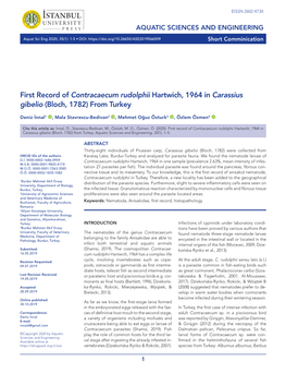 First Record of Contracaecum Rudolphii Hartwich, 1964 in Carassius Gibelio (Bloch, 1782) from Turkey