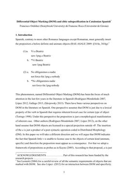 Differential Object Marking (DOM) and Clitic Subspecification in Catalonian