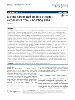 Melting Carbonated Epidote Eclogites: Carbonatites from Subducting Slabs Stefano Poli