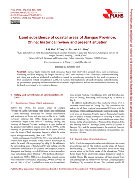 Land Subsidence of Coastal Areas of Jiangsu Province, China: Historical Review and Present Situation