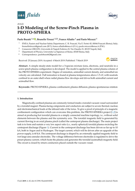 1-D Modeling of the Screw-Pinch Plasma in PROTO-SPHERA