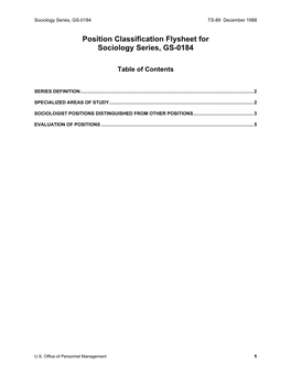 Position Classification Flysheet for Sociology Series, GS-0184