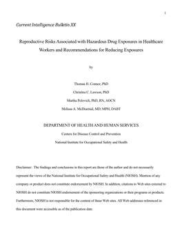 Reproductive Risks Associated with Hazardous Drug Exposures in Healthcare Workers and Recommendations for Reducing Exposures