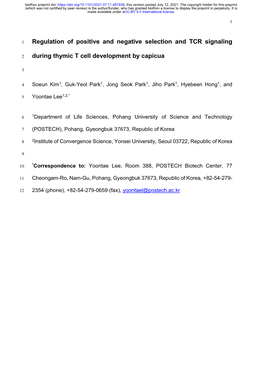 Regulation of Positive and Negative Selection and TCR Signaling During