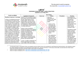 LIBYA1 OVERVIEW of MUSLIM FAMILY LAWS & PRACTICES (Updated As at 31 May 2017)